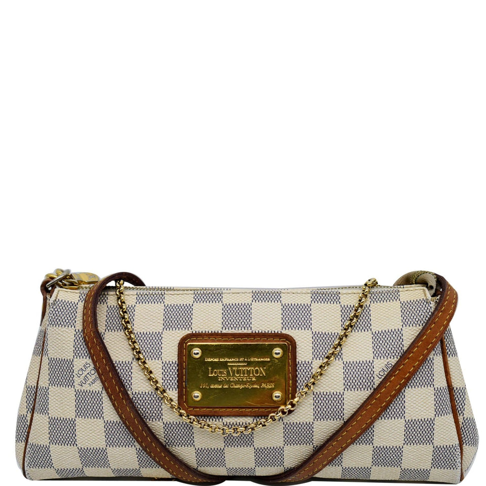 Louis Vuitton Pochette Eva Damier Azur Clutch Crossbody Bag White