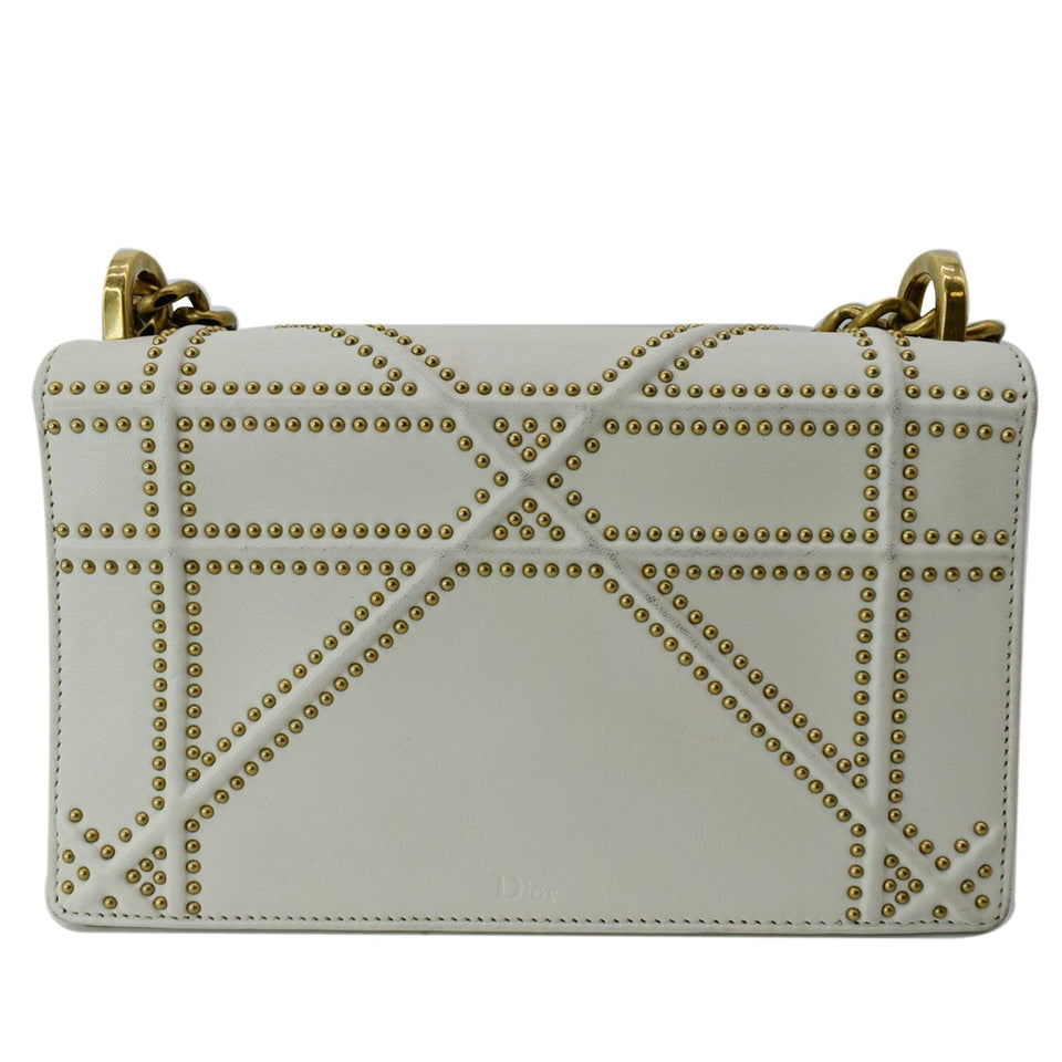 Christian Dior Small Diorama Studded Leather Flap Shoulder Bag White