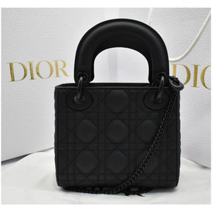 Christian Dior Mini Lady Dior Cannage Calfskin Leather Shoulder Bag Matte Black