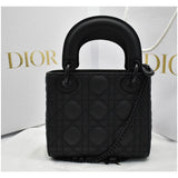 Christian Dior Mini Lady Dior Cannage Calfskin Leather Shoulder Bag Matte Black