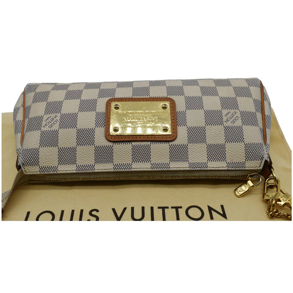 Louis Vuitton Pochette Eva Damier Azur Clutch Crossbody Bag White