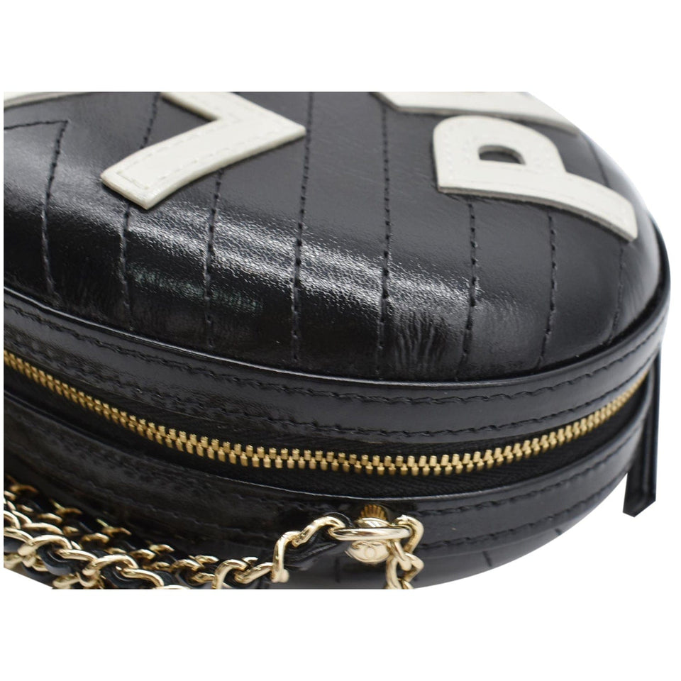 Chanel La Pausa Embroidered Chevron Leather Chain Clutch Bag Black