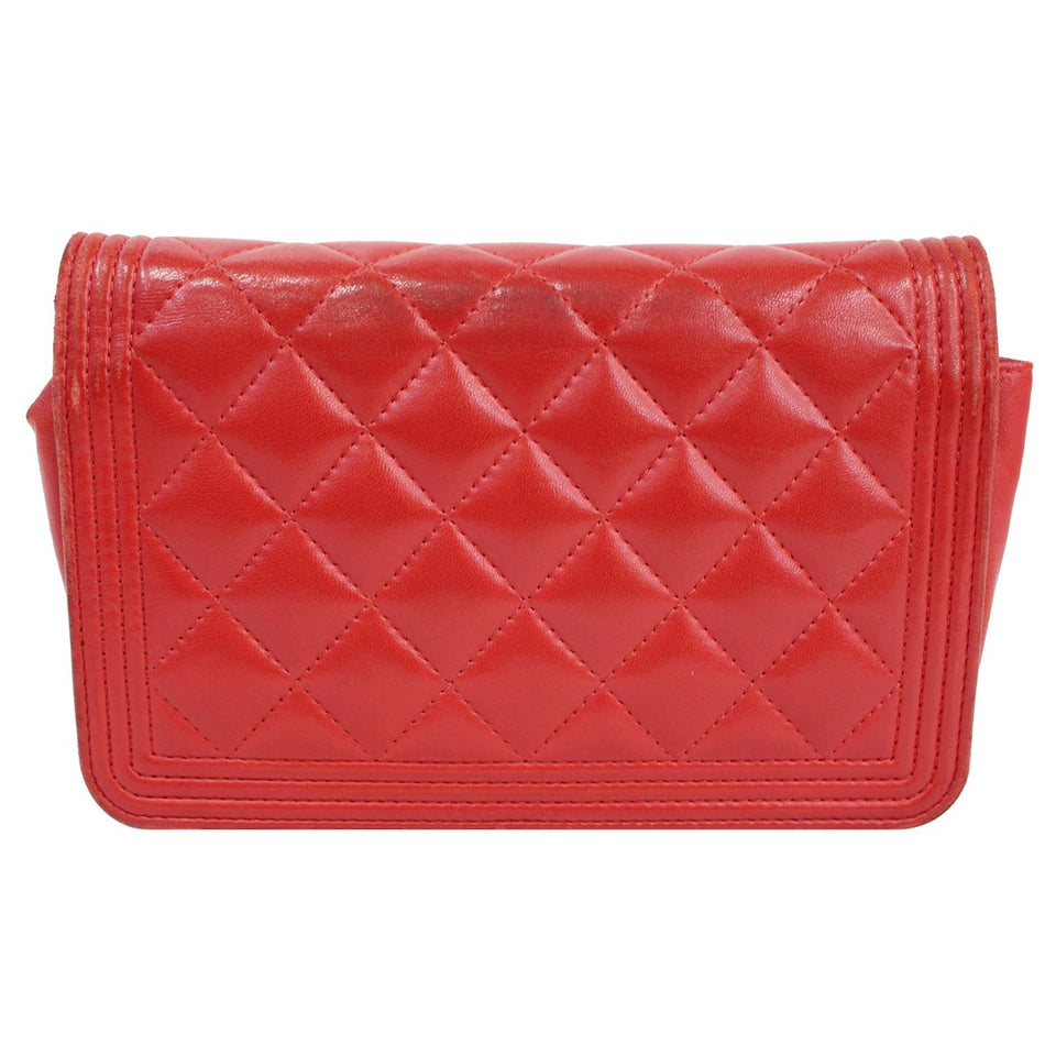 Chanel Boy Woc Lambskin Leather Wallet On Chain Clutch Bag Red