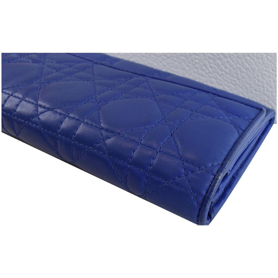 Christian Dior Cannage Lady Dior Charm Leather Wallet Blue