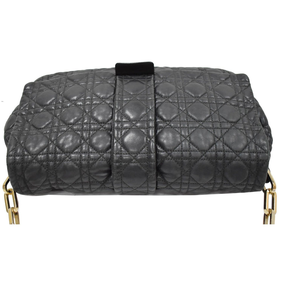Christian Dior Cannage New Lock Flap Leather Shoulder Bag Black