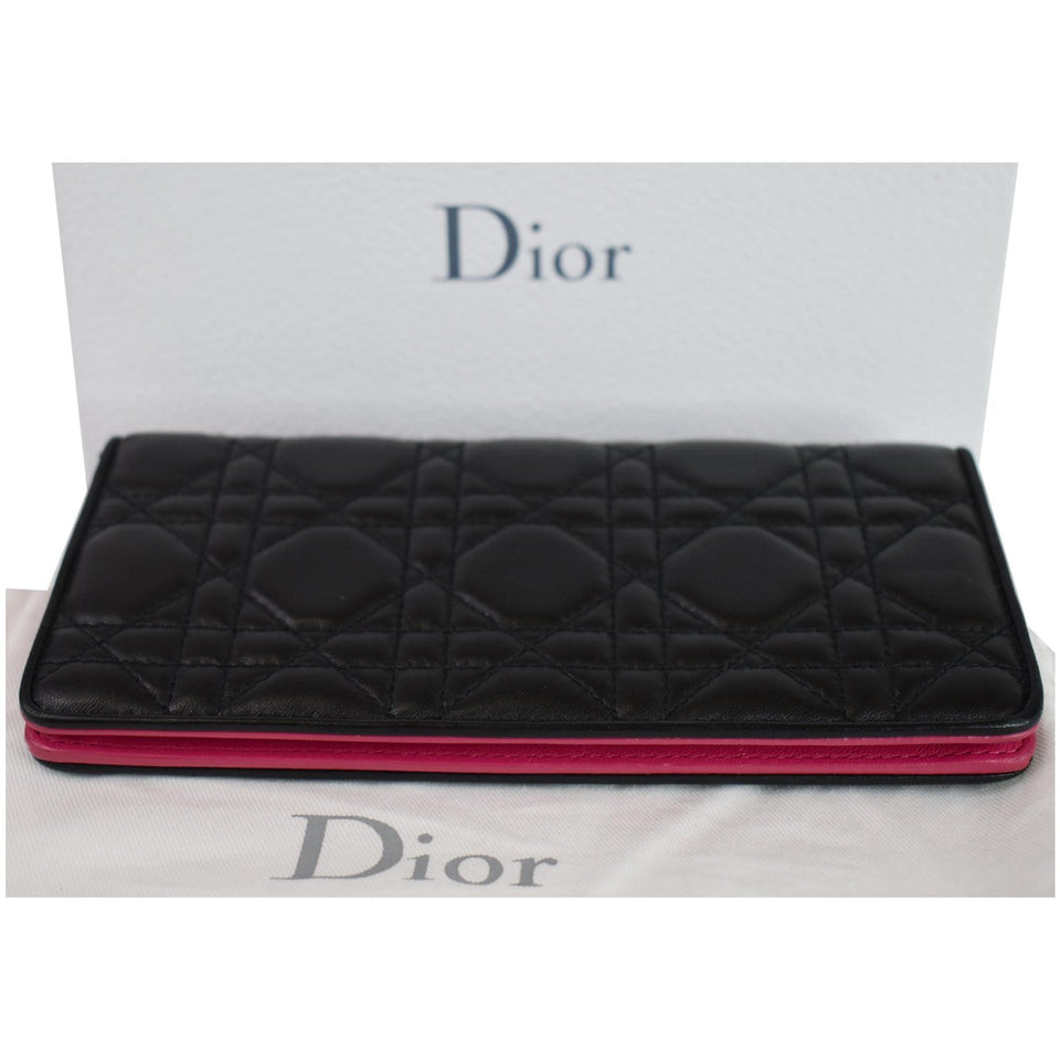 Christian Dior Cannage Lady Dior Charm Leather Wallet Black