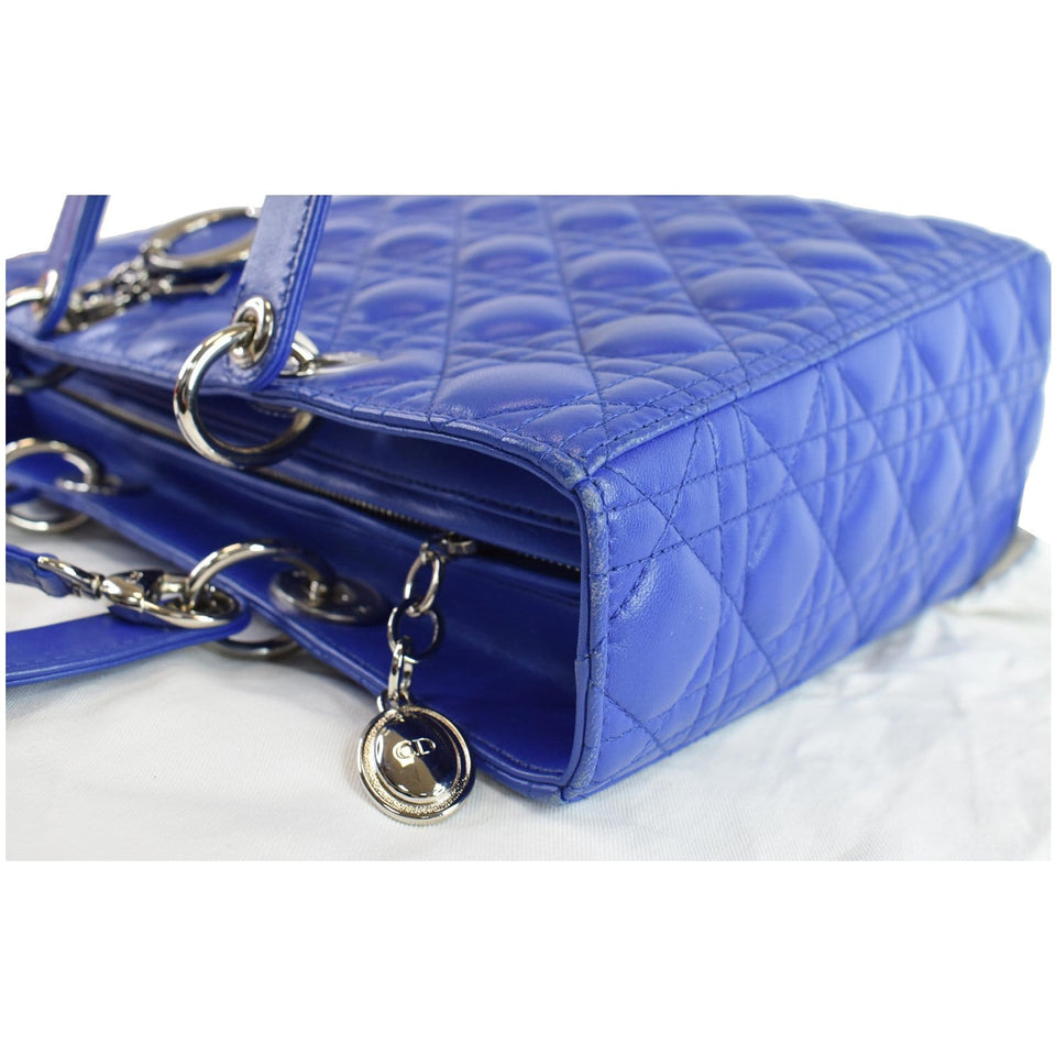 Christian Dior Large Lady Dior Lambskin Leather Shoulder Bag Blue
