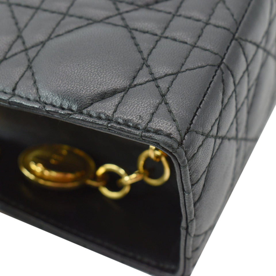 Christian Dior Large Lady Dior Cannage Lambskin Shoulder Bag Black