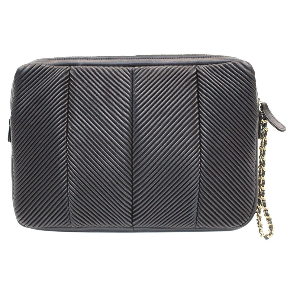 Chanel Large CC Zip Chain Lambskin Leather Wristlet Clutch Black - 20% OFF