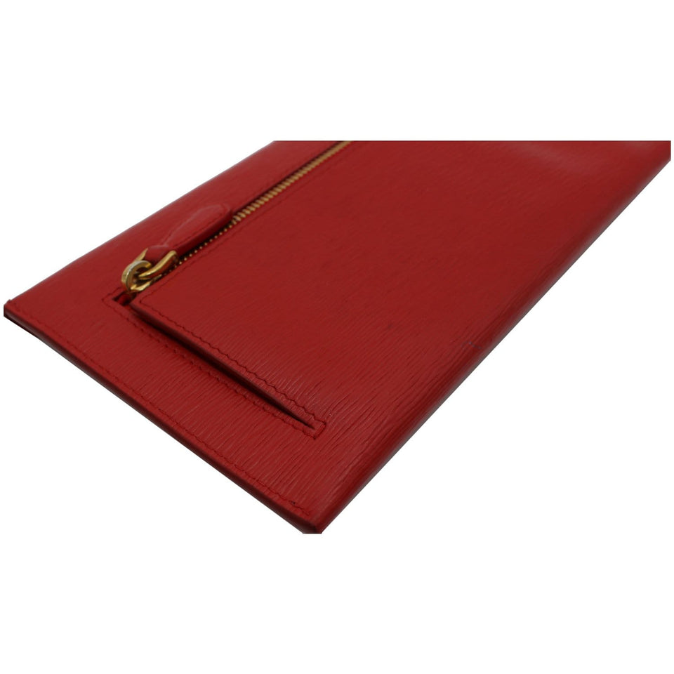 Prada Envelope Leather Clutch Wallet Red