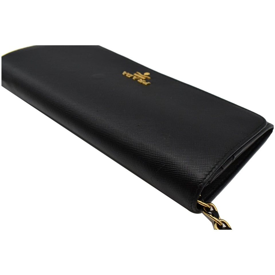 Prada Saffiano Leather Wallet on Chain Clutch Crossbody Bag Black