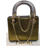 Christian Dior Mini Lady Dior Lizard Print Chain Shoulder Bag Metallic Gold