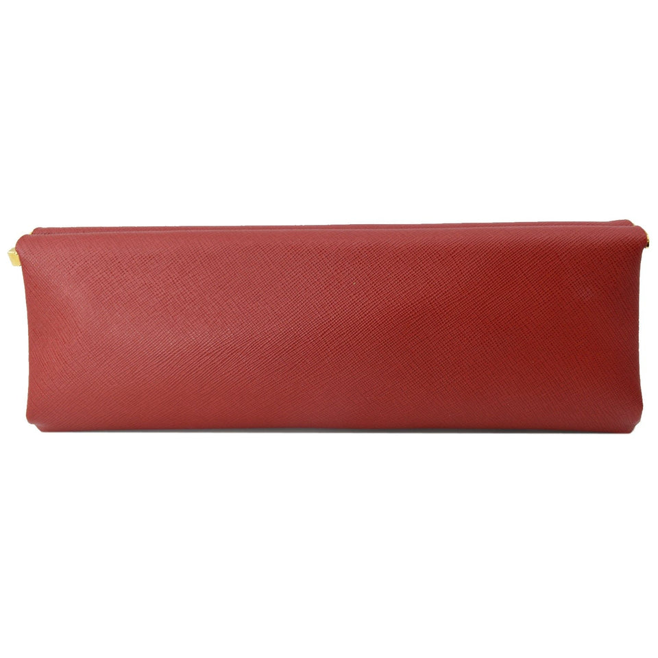 Prada East-West Frame Saffiano Leather Clutch Bag Red