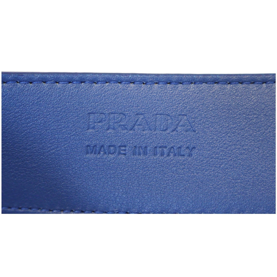 Prada Round Logo Blue Saffiano Leather Belt Size 40