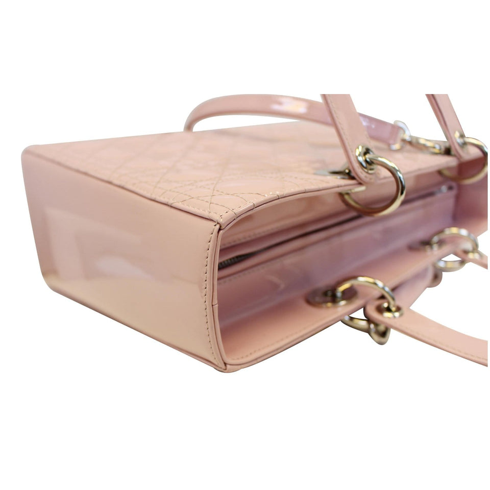 Christian Dior Quilted Patent Leather Lady Dior Large Shoulder Bag Pink
