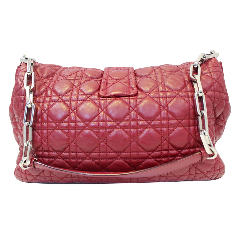 Christian Dior Medium Flap Cannage Leather Shoulder Bag Red