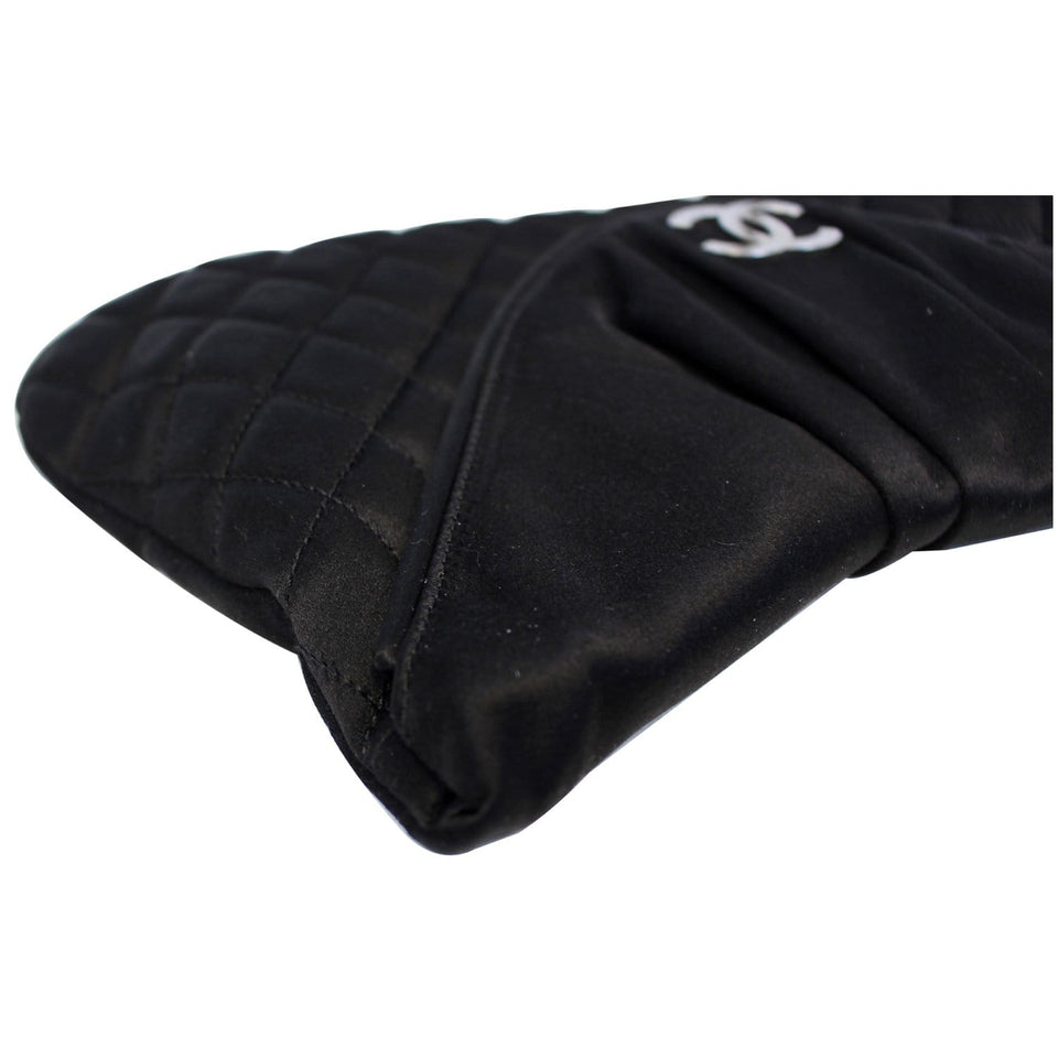 Chanel CC Half Moon Quilted Satin Clutch Black