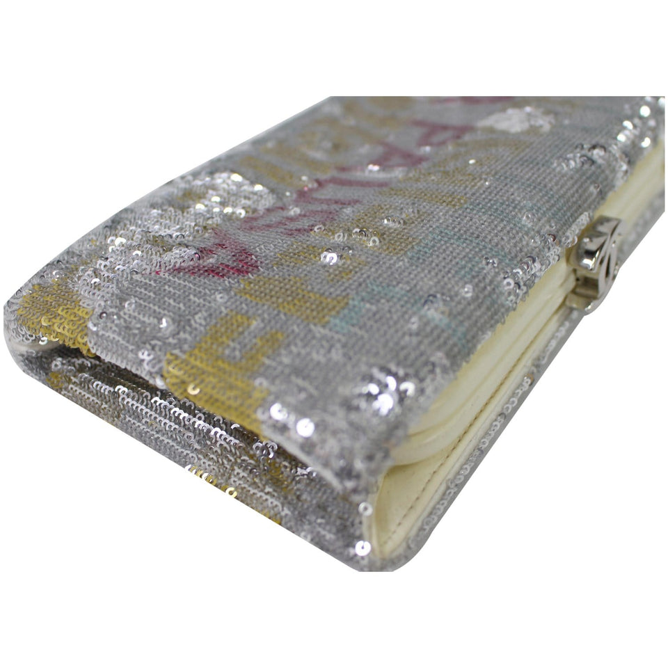 Chanel La Pausa Embroidered Satin Sequin Clutch Bag Silver