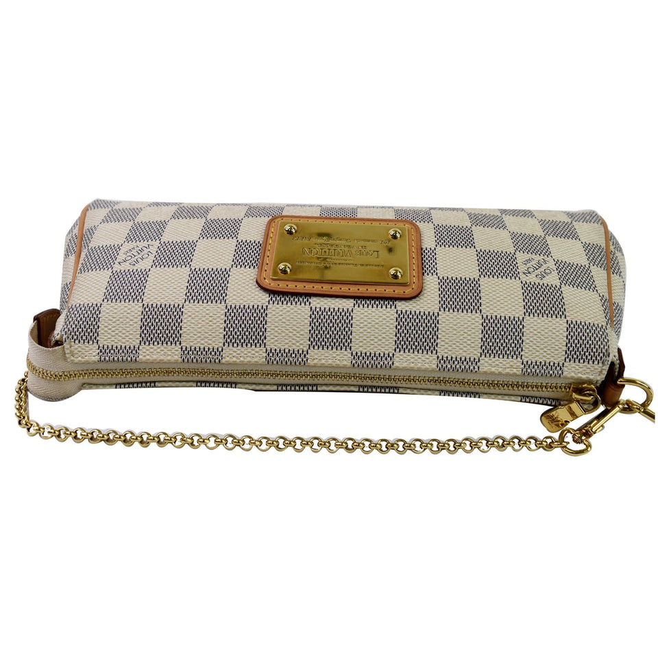 Louis Vuitton Pochette Eva Damier Azur Clutch Crossbody Bag White