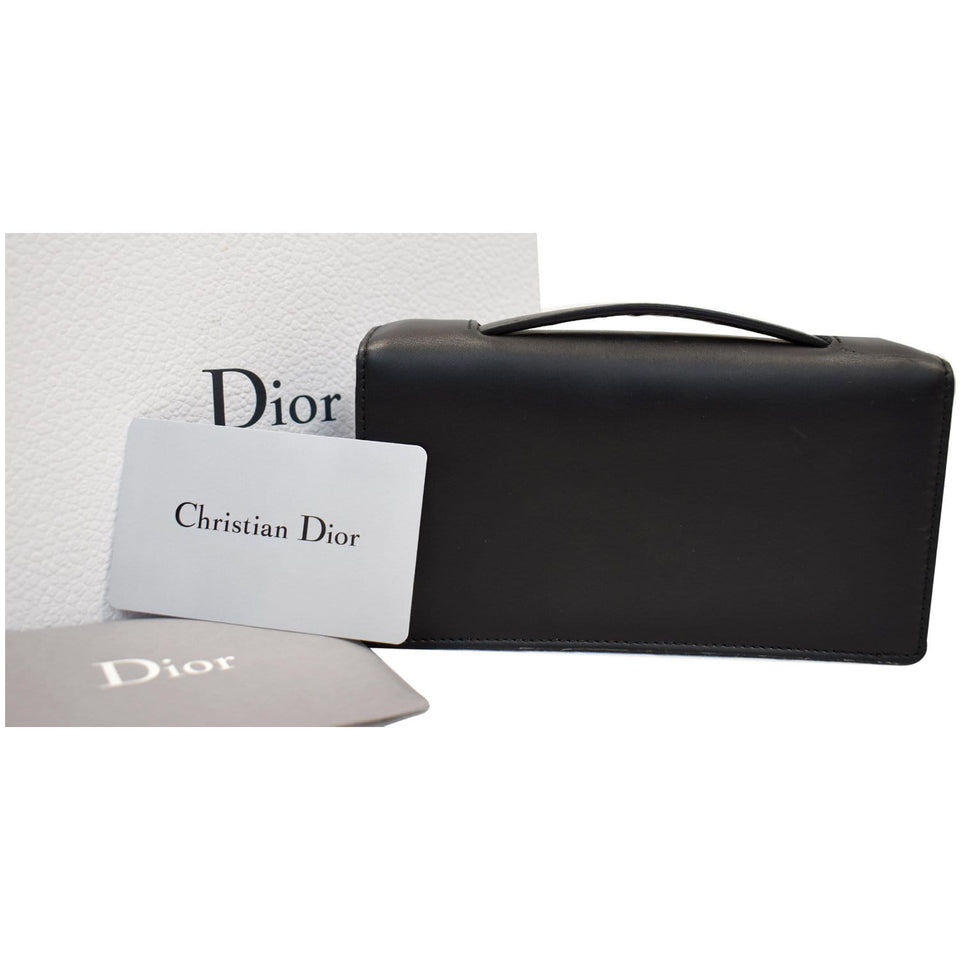 Christian Dior Bee Leather Pouch Clutch Bag Black