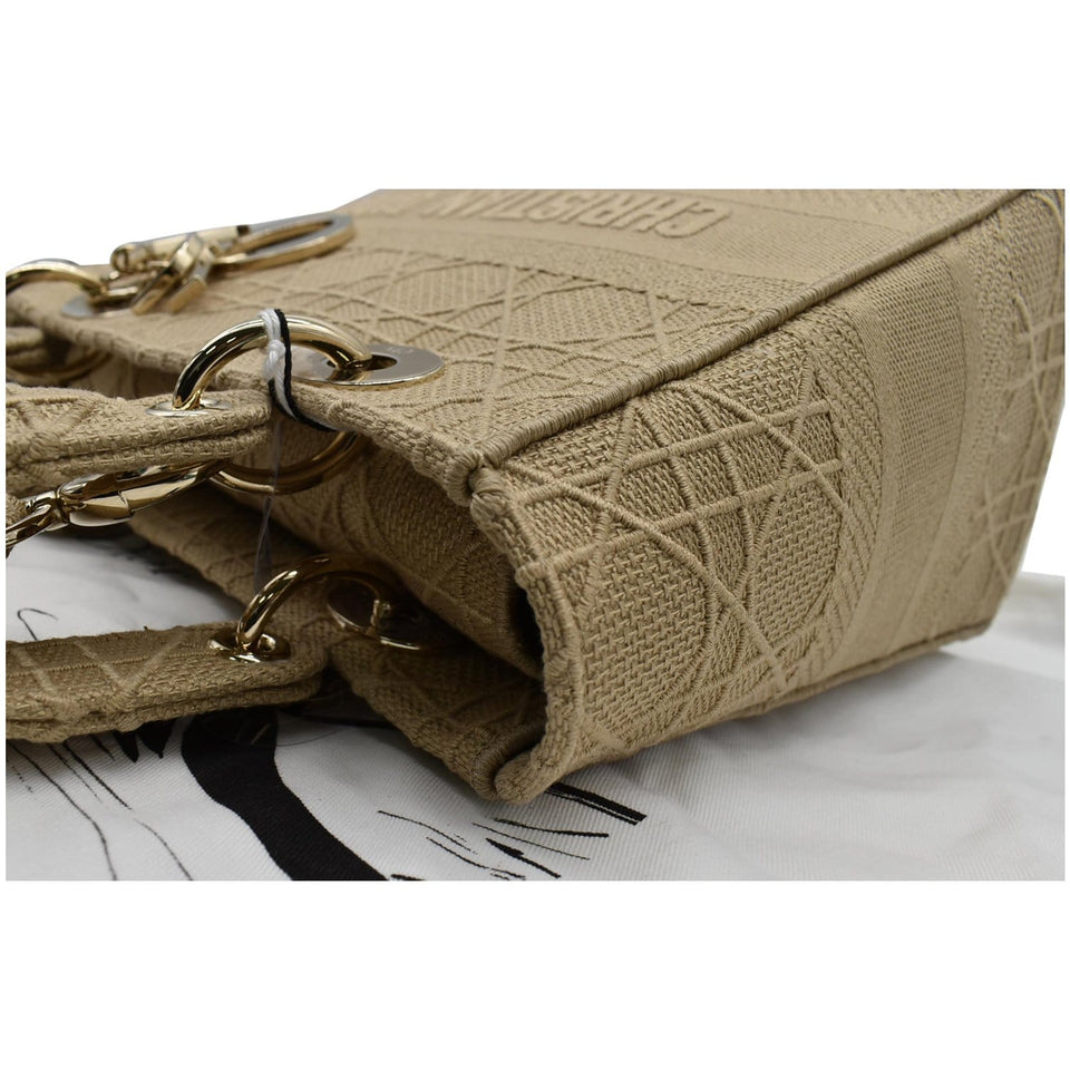 Christian Dior Medium Lady D-Lite Embroidered Canvas Shoulder Bag Beige