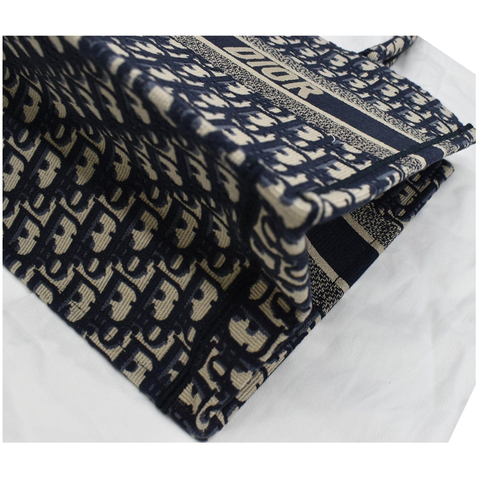 Christian Dior Book Medium Oblique Embroidery Tote Bag Blue
