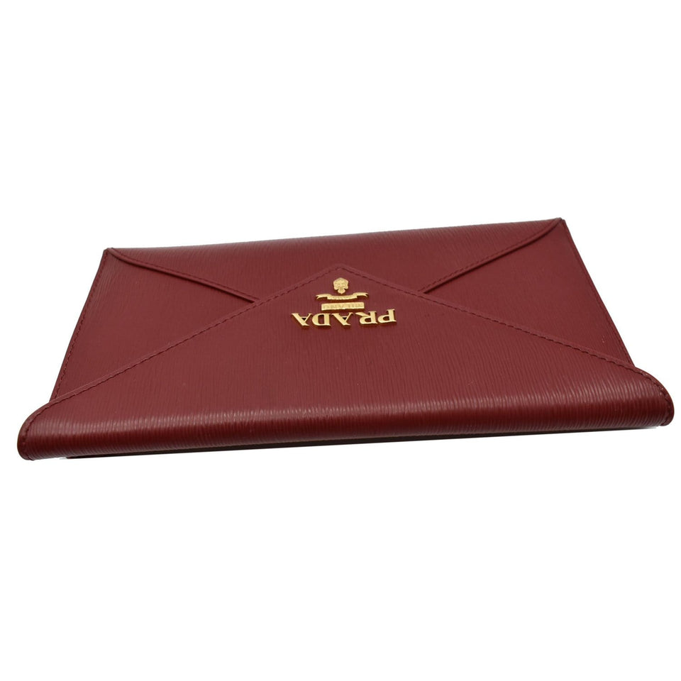 Prada Envelope Leather Clutch Wallet Red