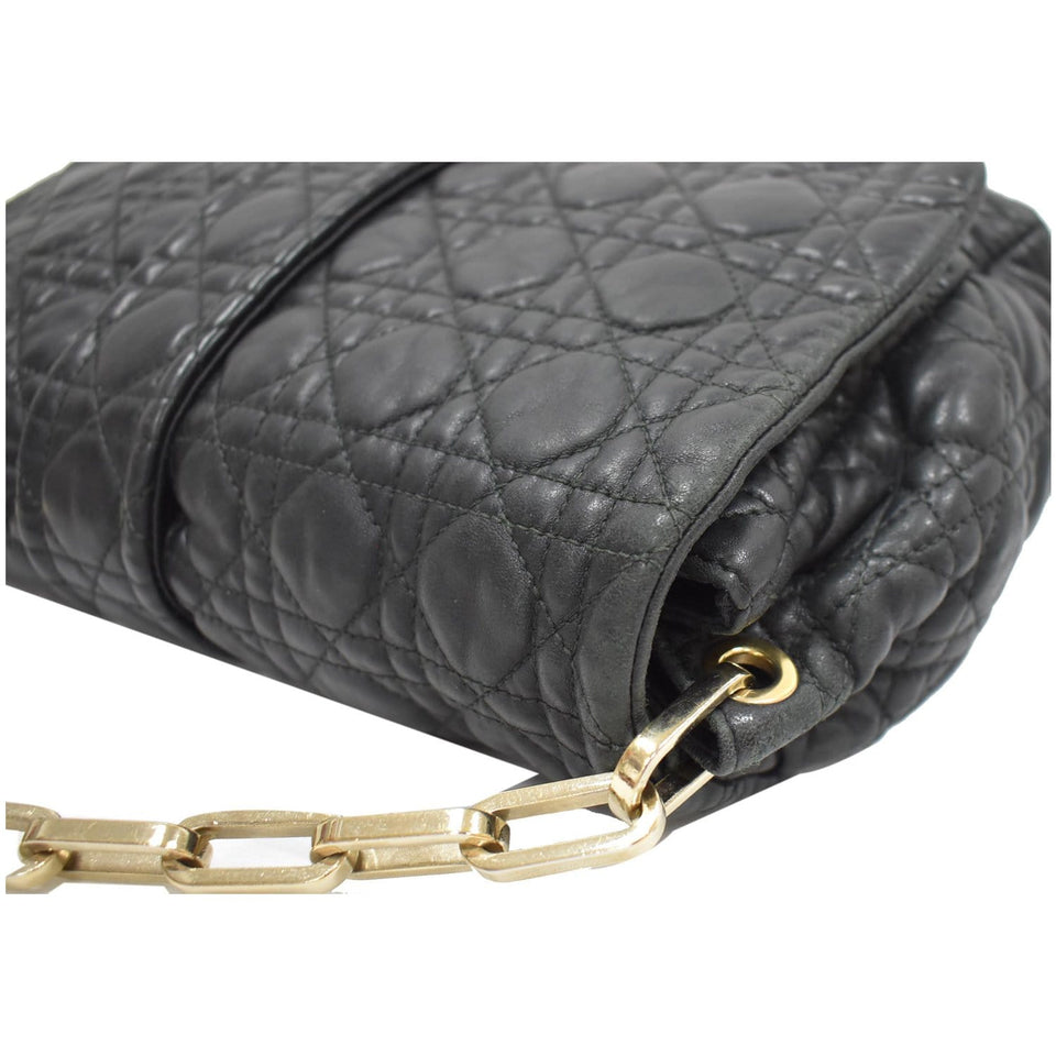 Christian Dior Cannage New Lock Flap Leather Shoulder Bag Black