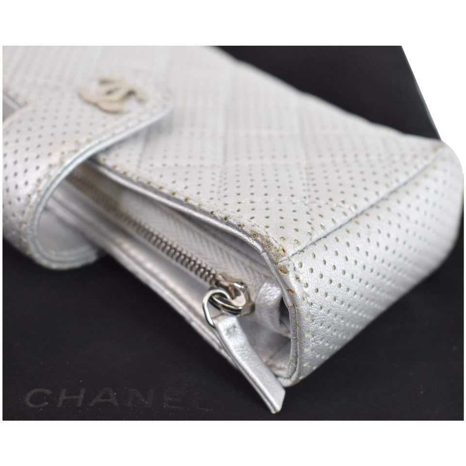 Chanel Perforated Lambskin Quilted Mini Phone Holder Clutch Silver - Last Call