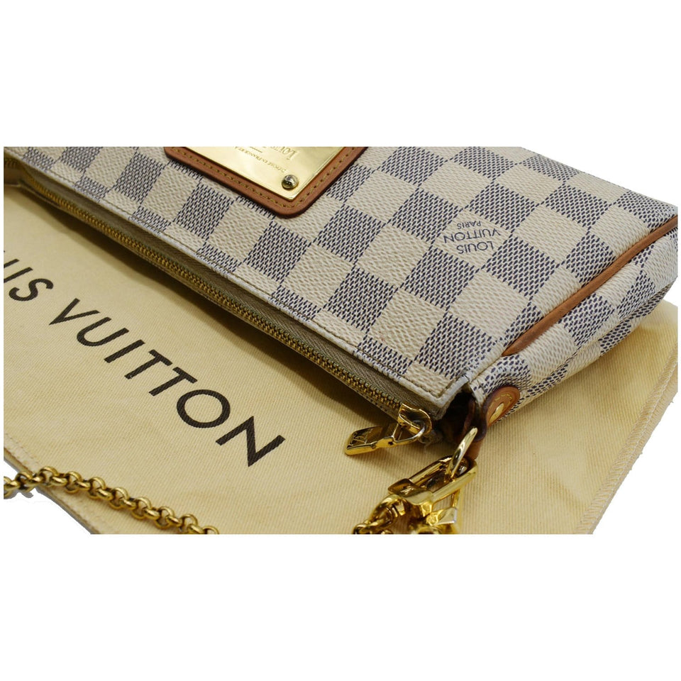 Louis Vuitton Pochette Eva Damier Azur Clutch Crossbody Bag White