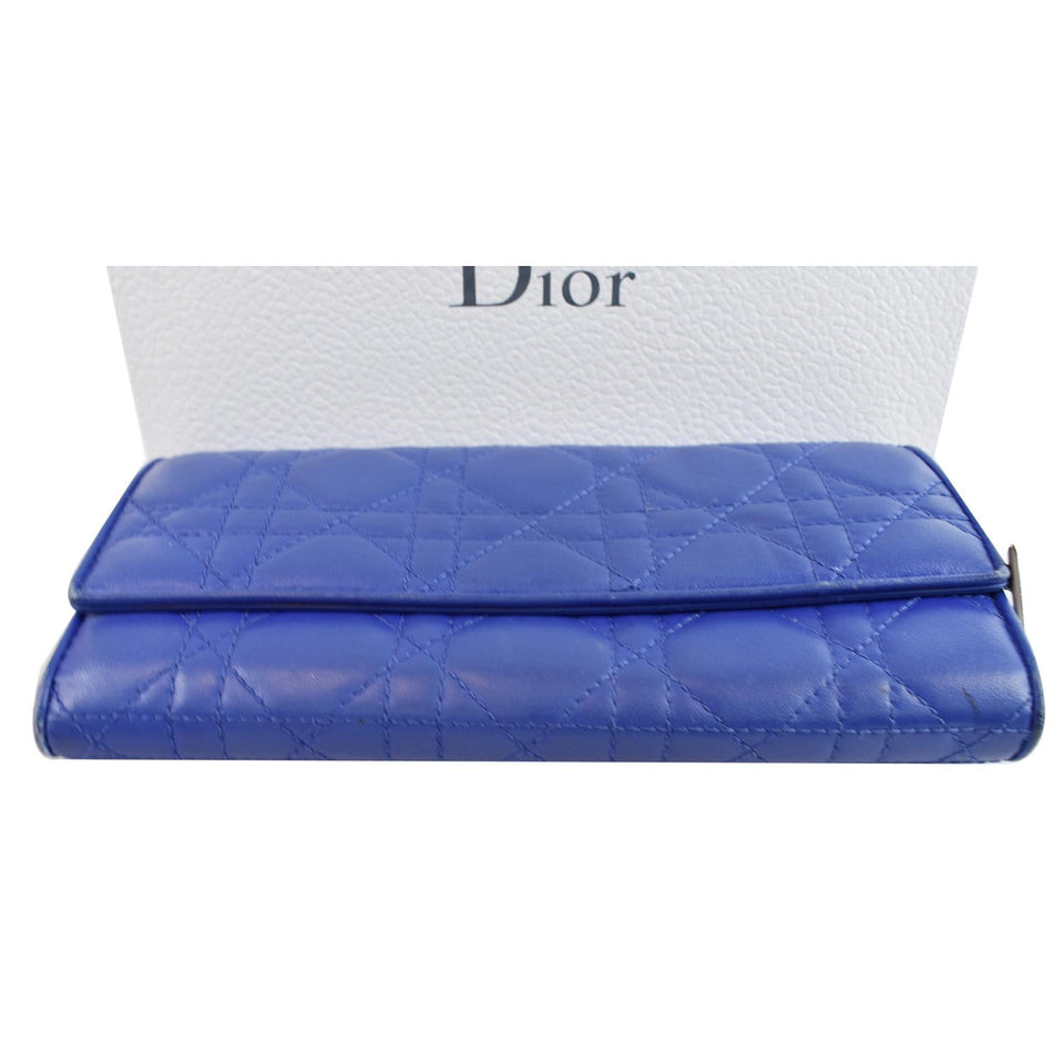 Christian Dior Cannage Lady Dior Charm Leather Wallet Blue