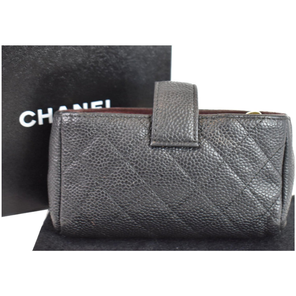 Chanel Quilted Caviar Leather Mini Phone Holder Clutch Black