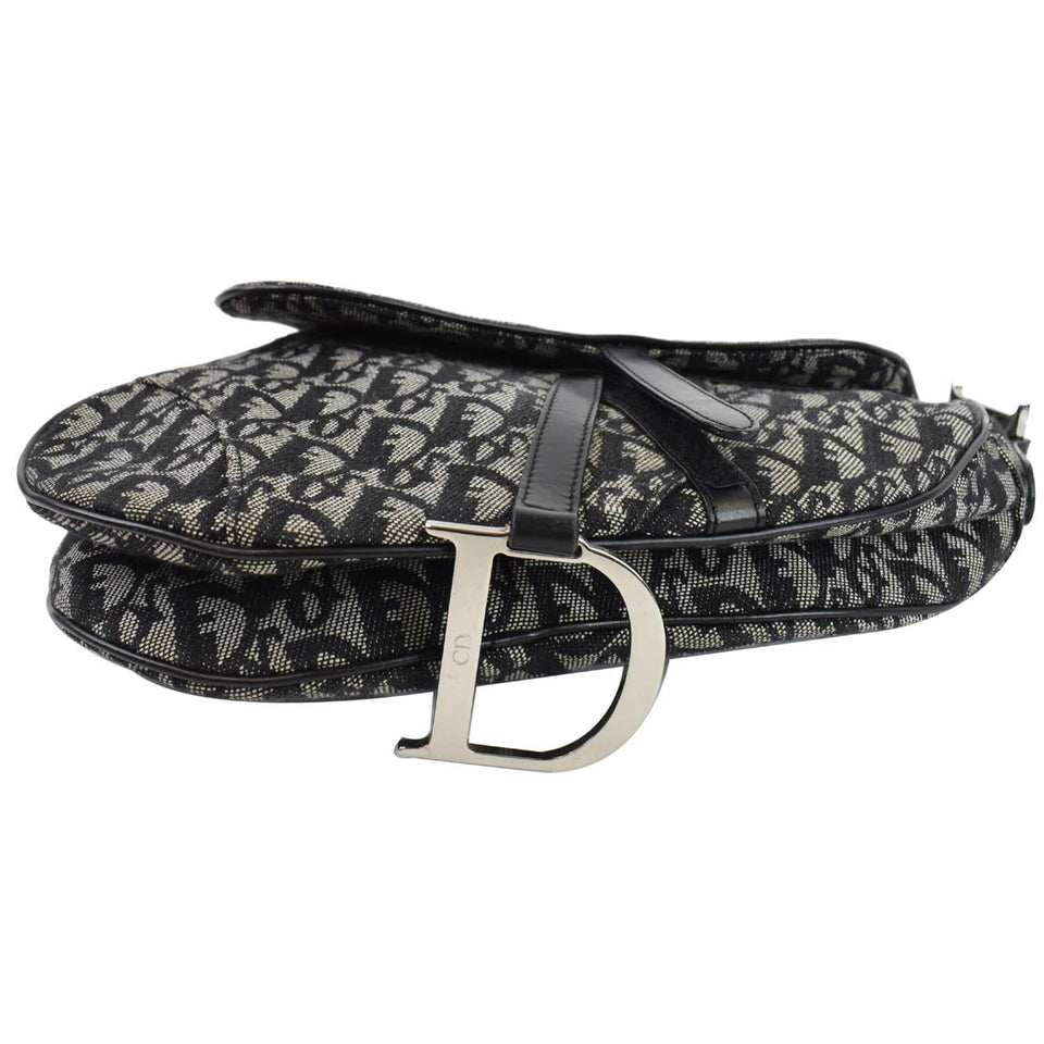 Christian Dior Saddle Oblique Jacquard Shoulder Bag Black