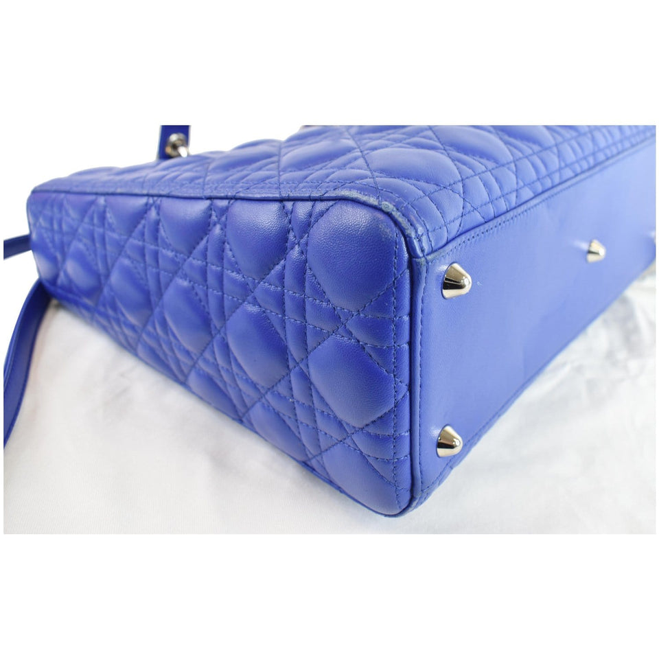 Christian Dior Large Lady Dior Lambskin Leather Shoulder Bag Blue