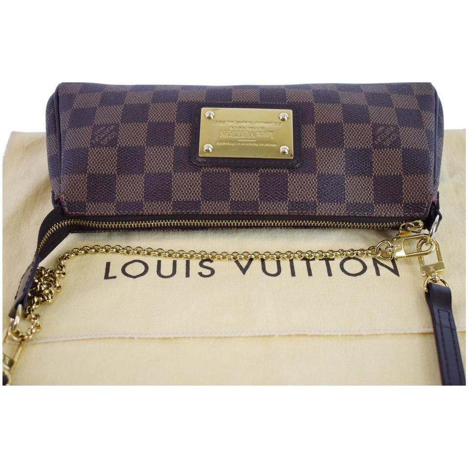 Louis Vuitton Pochette Eva Damier Ebene Clutch Crossbody Bag Brown