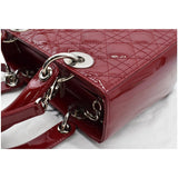 Christian Dior Medium Lady Dior Cannage Patent Leather Shoulder Bag Red