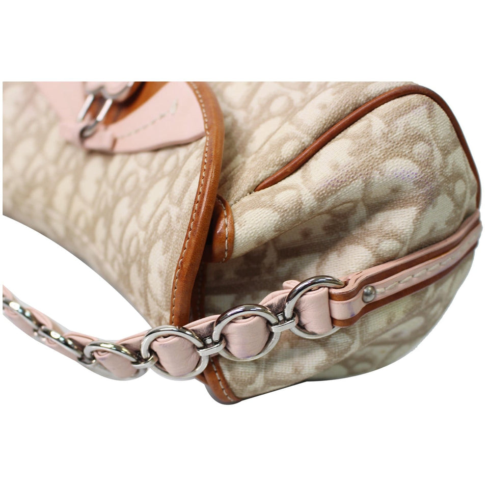 Christian Dior Trotter Romantique Heart Flap Canvas Shoulder Bag Pink