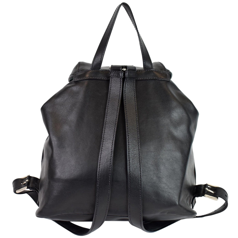 Prada Milano Double Pocket Leather Backpack Bag Black