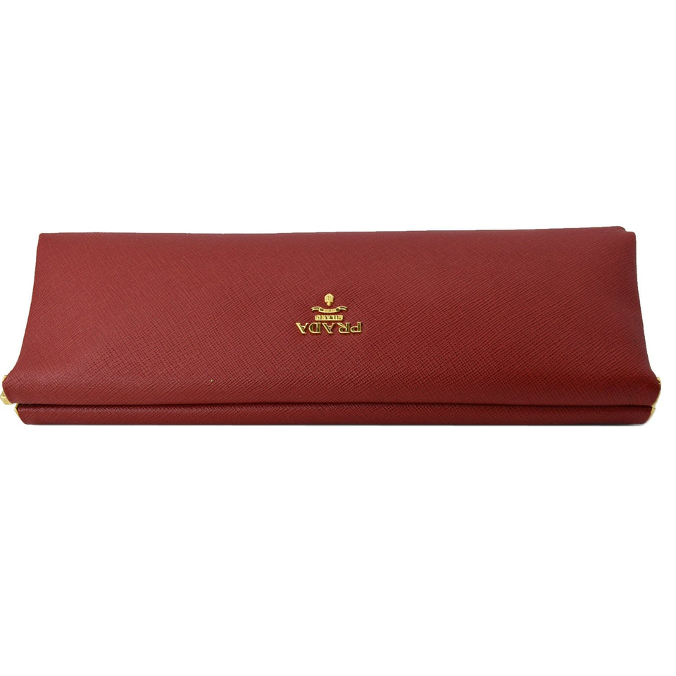 Prada East-West Frame Saffiano Leather Clutch Bag Red