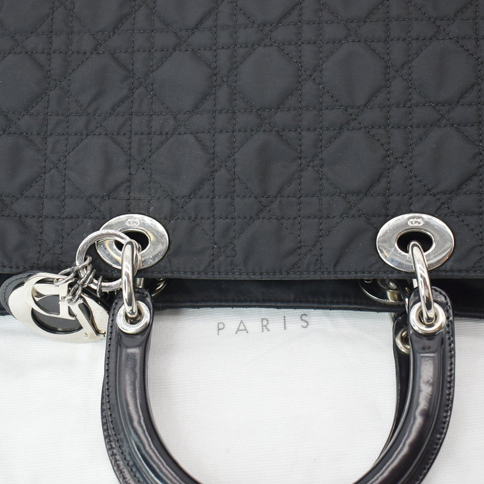 Christian Dior Lady Dior Vintage Nylon Cannage Canvas Tote Bag Black