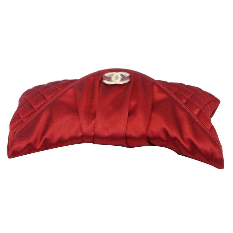 Chanel CC Half Moon Quilted Satin Clutch Bag Red