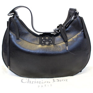 Christian Dior Lace Up Admit It Leather Hobo Bag Black