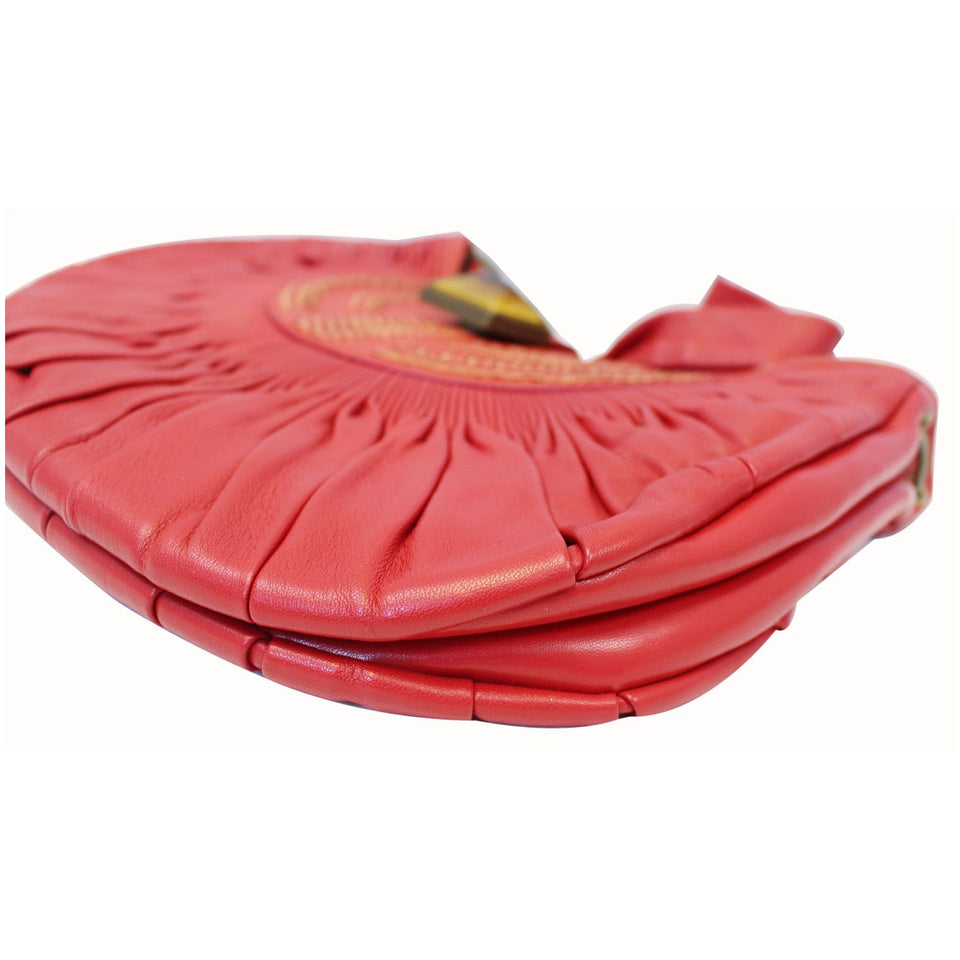 Christian Dior Plisse Pleated Leather Hobo Bag Red