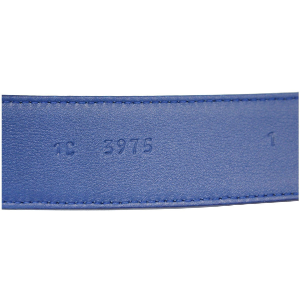 Prada Round Logo Blue Saffiano Leather Belt Size 40