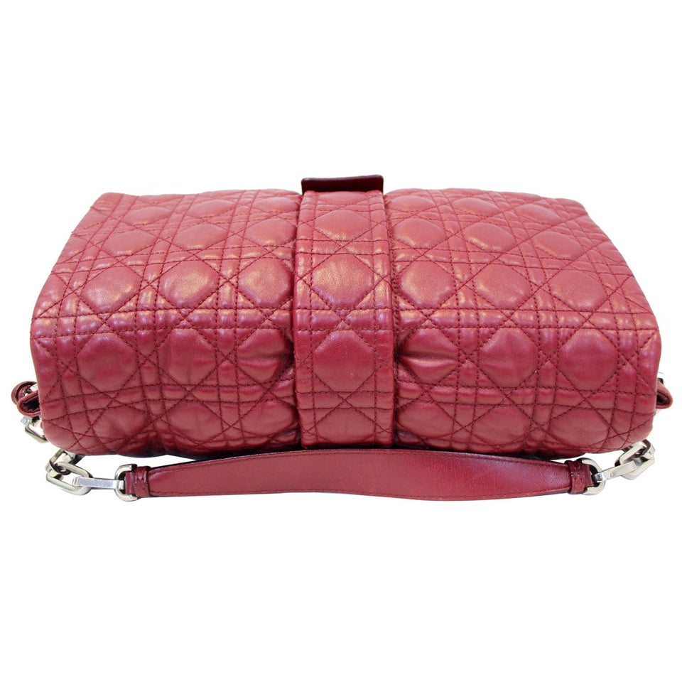 Christian Dior Medium Flap Cannage Leather Shoulder Bag Red