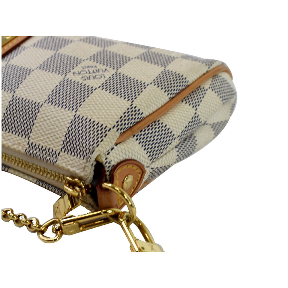 Louis Vuitton Pochette Eva Damier Azur Clutch Crossbody Bag White