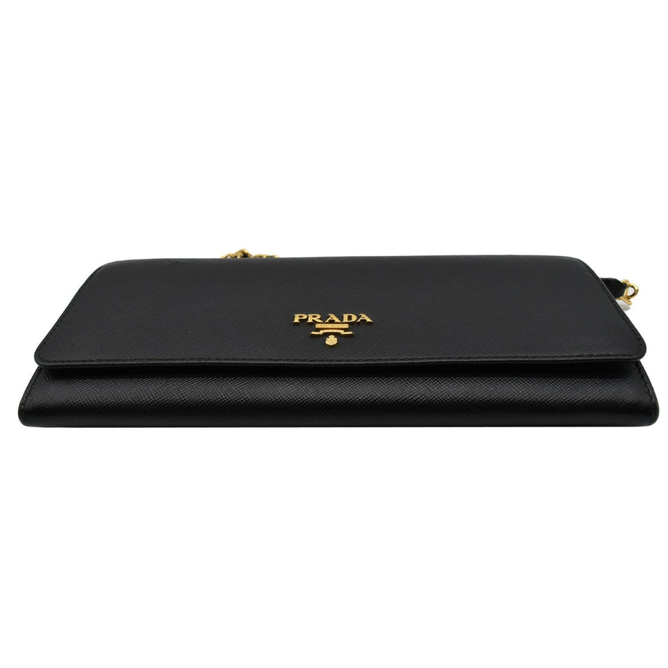 Prada Saffiano Leather Wallet on Chain Clutch Crossbody Bag Black