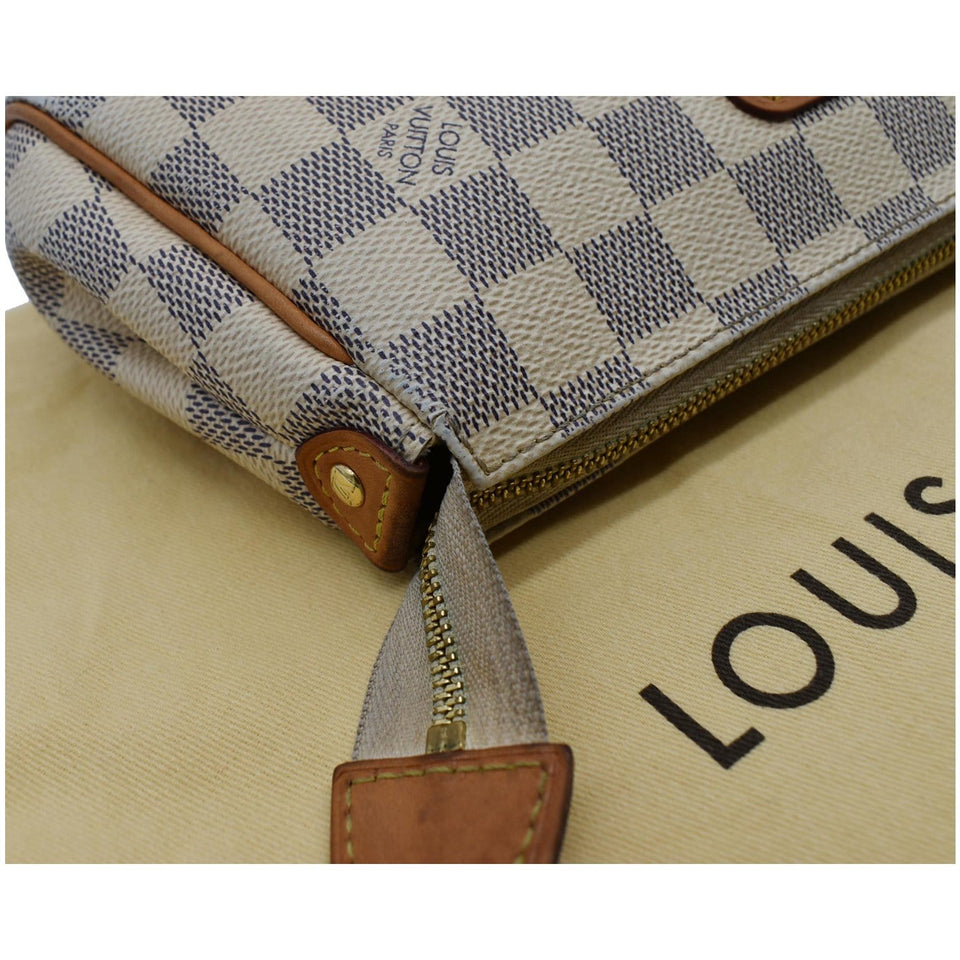 Louis Vuitton Pochette Eva Damier Azur Clutch Crossbody Bag White