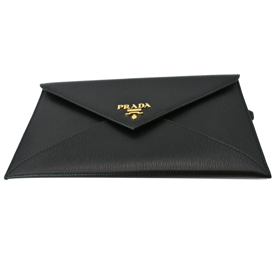 Prada Envelope Leather Clutch Wallet Black