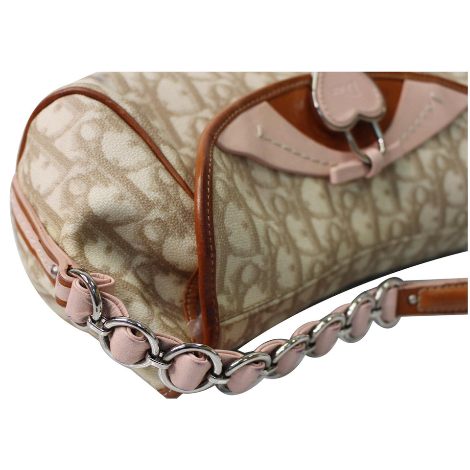 Christian Dior Trotter Romantique Heart Flap Canvas Shoulder Bag Pink